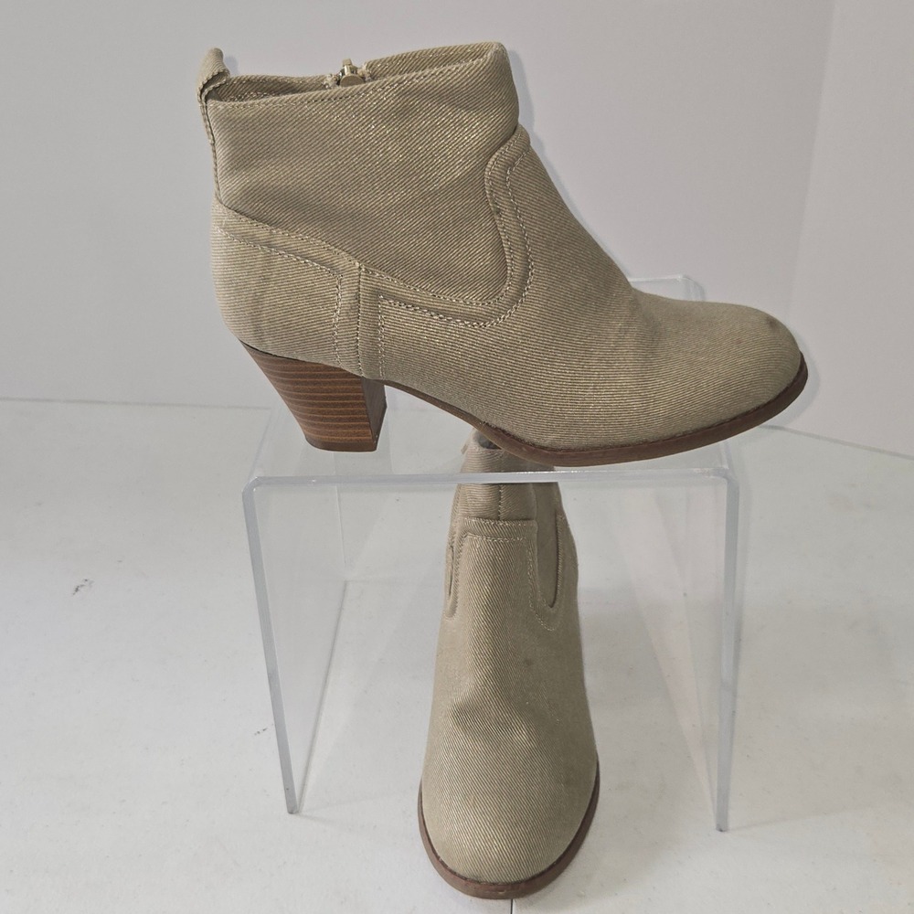 Pink & Pepper JRDUSTER3 Tan Textile Ankle Boots Womens Size 8.5M Stacked Heel